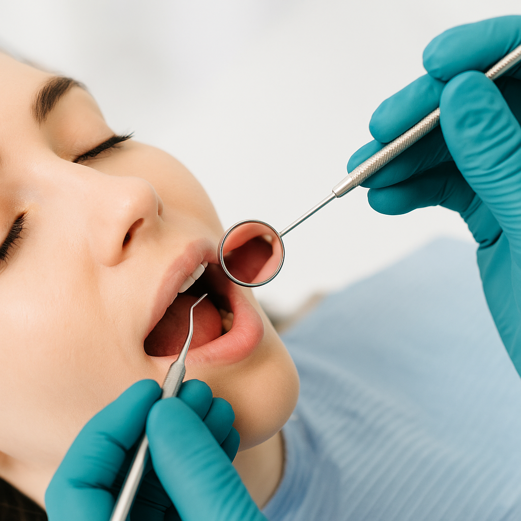 Zahnuntersuchung mit Spiegel und Sonde